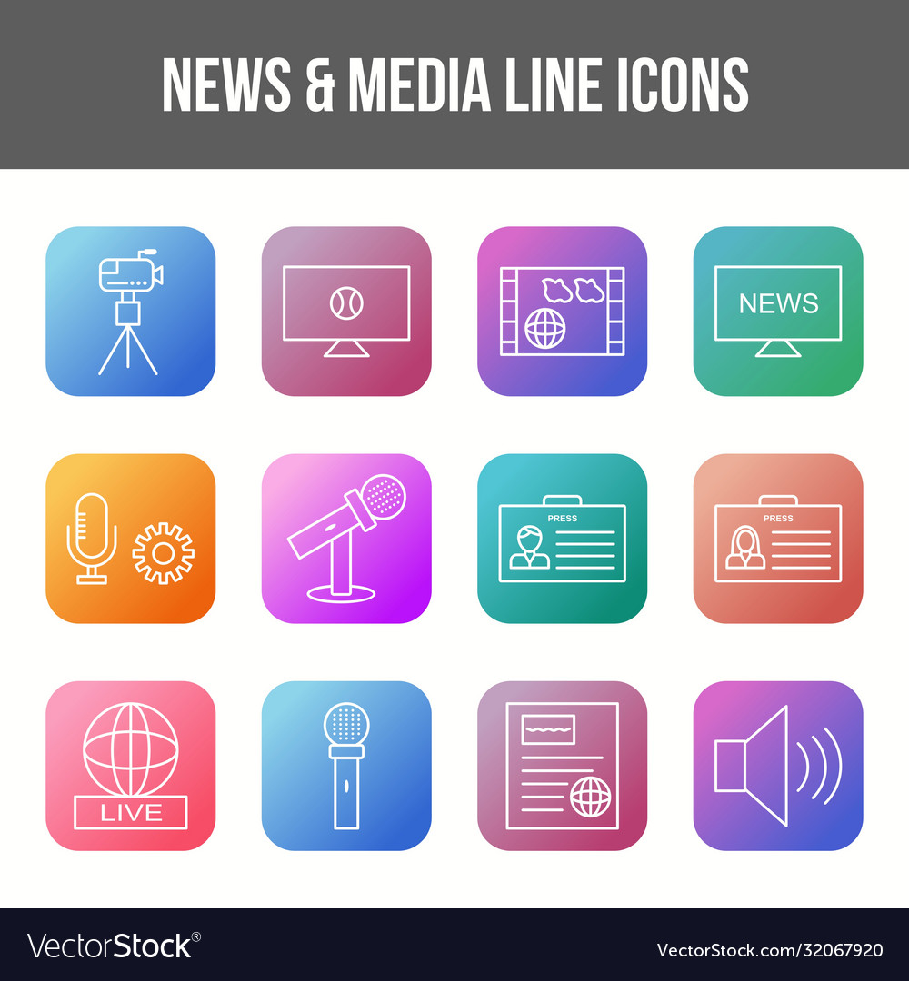 Unique news media line icon set