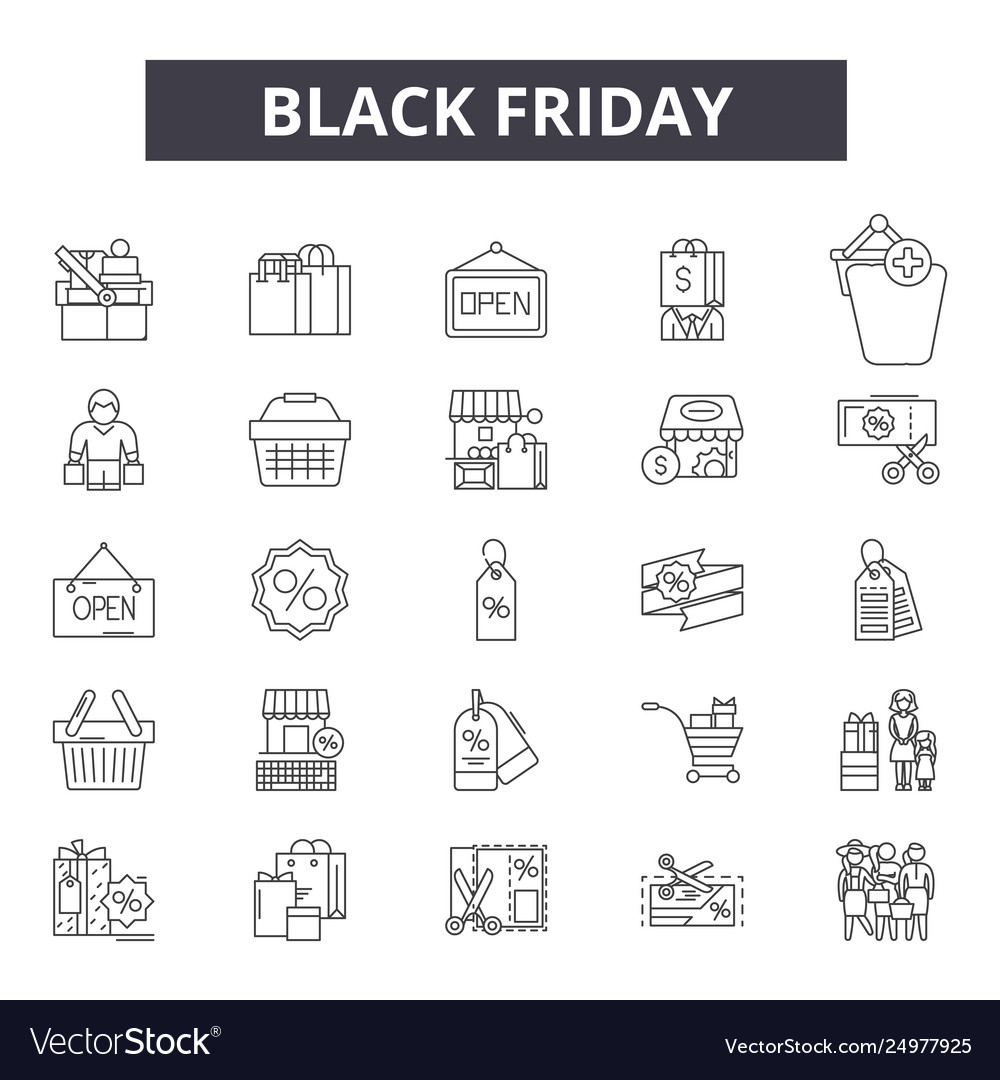 Black friday line icons signs set Royalty Free Vector Image