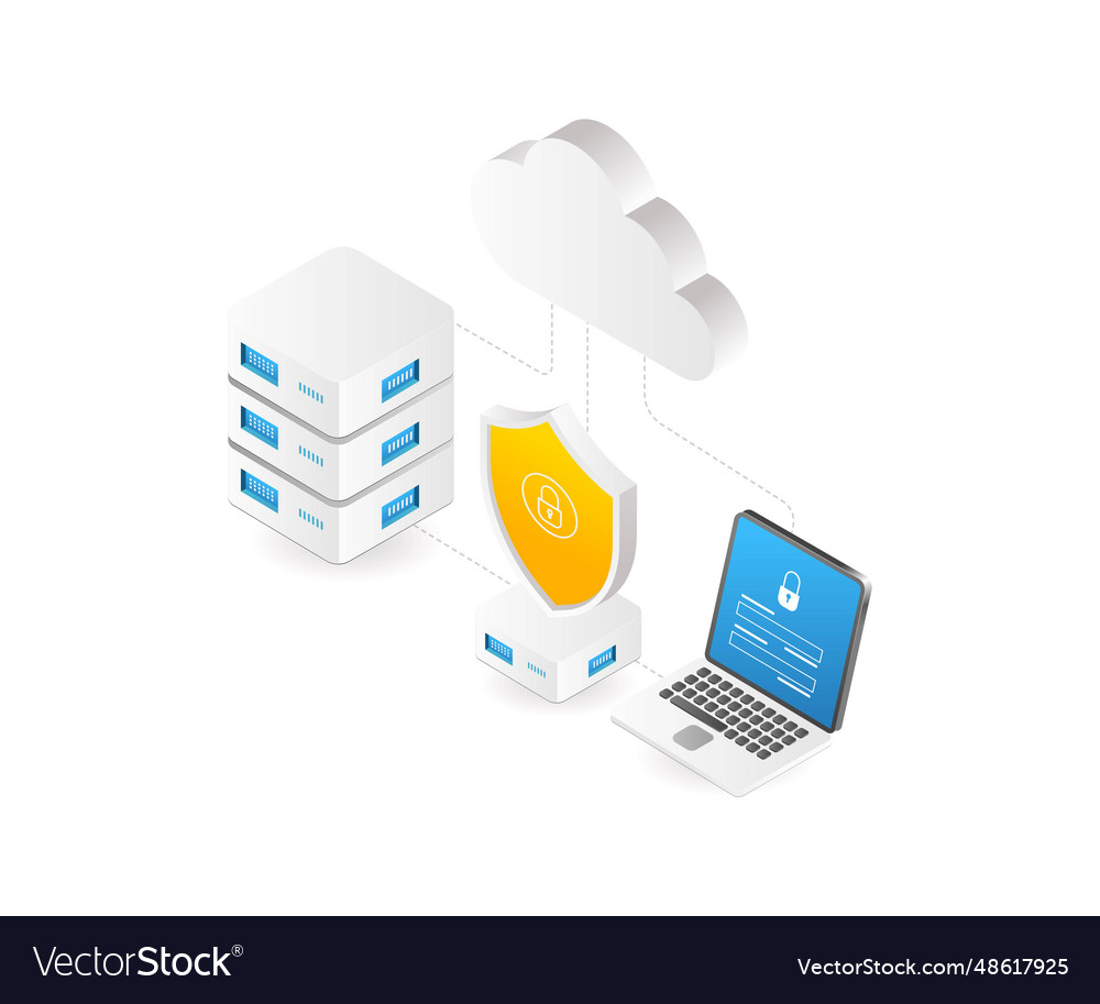Cloud server data security network vector image Cloud server data security network