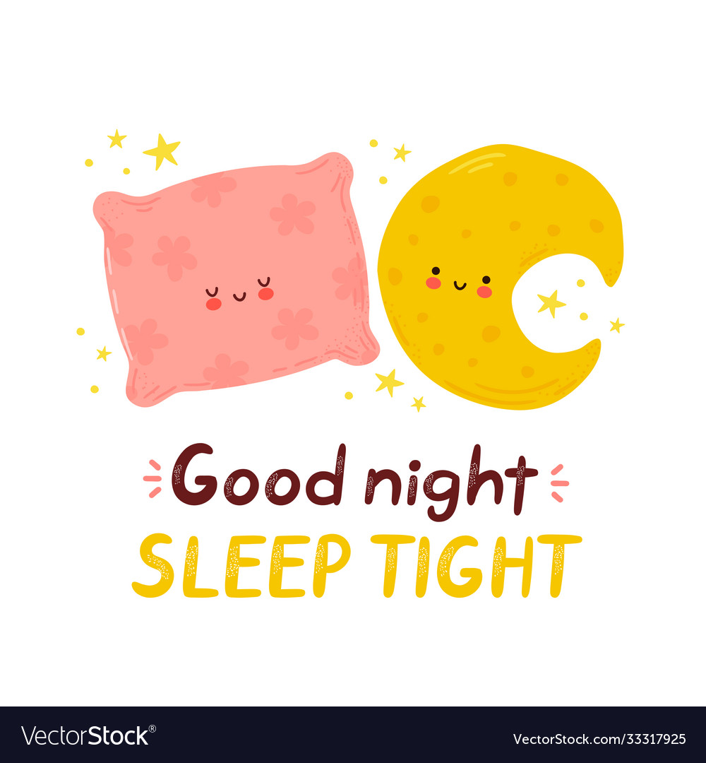 Cute happy moon and pillow good night card Vector Image