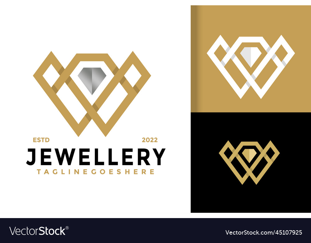 Diamond jewellery letter w logo design Royalty Free Vector