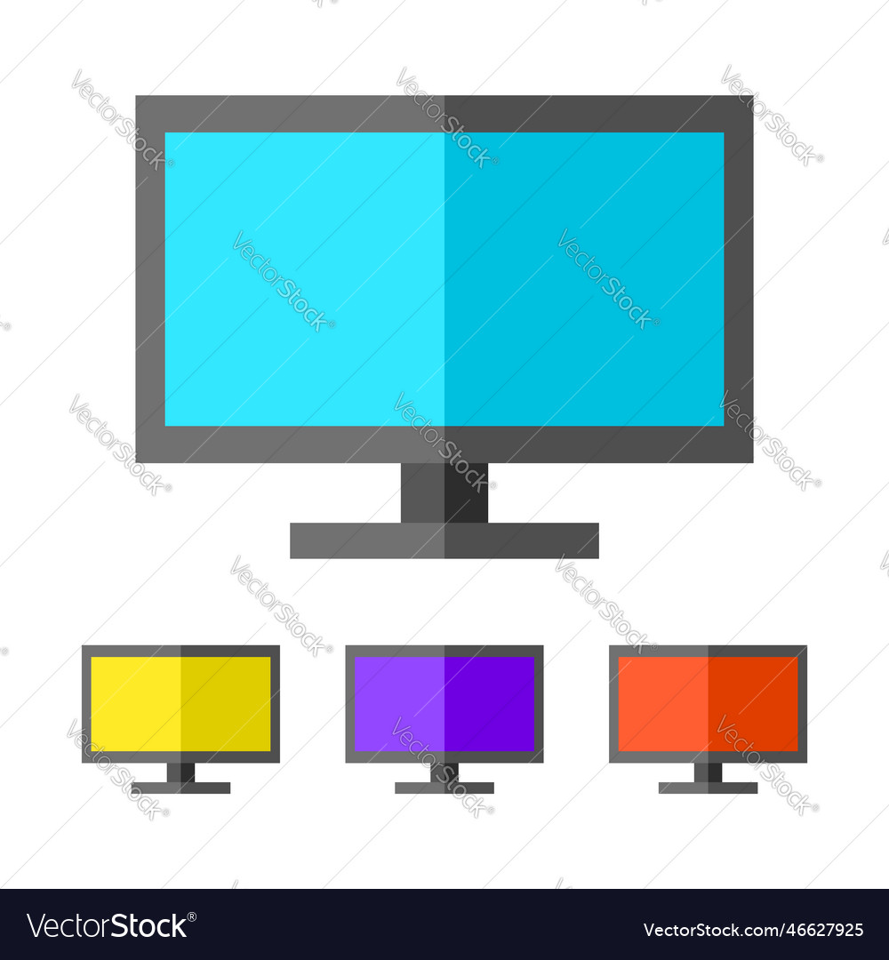 Flat computer monitor colorful icon set vector image Flat computer monitor colorful icon set