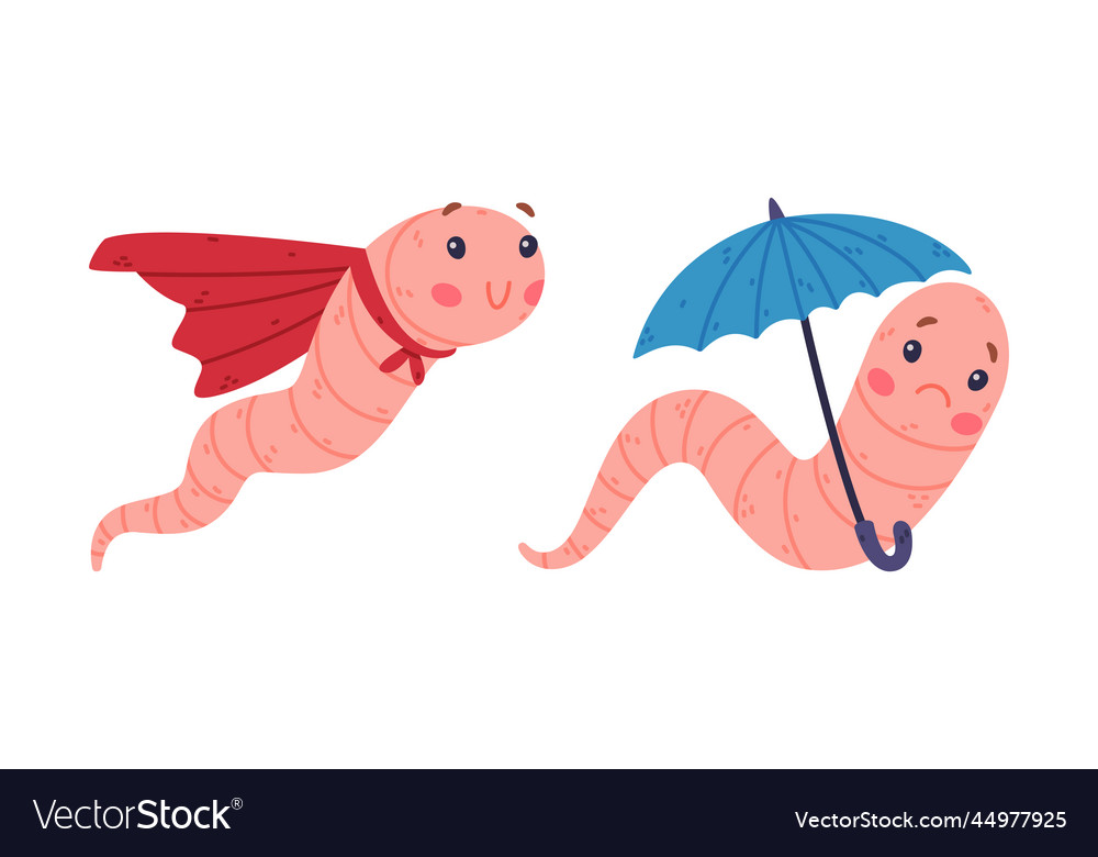 Funny pink worm character with long tube body Vector Image