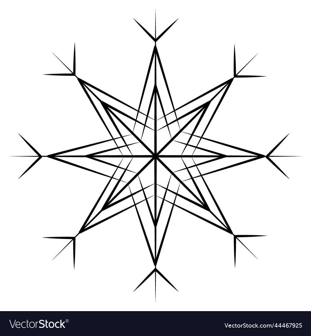 Outline drawing of a snowflake on transparent
