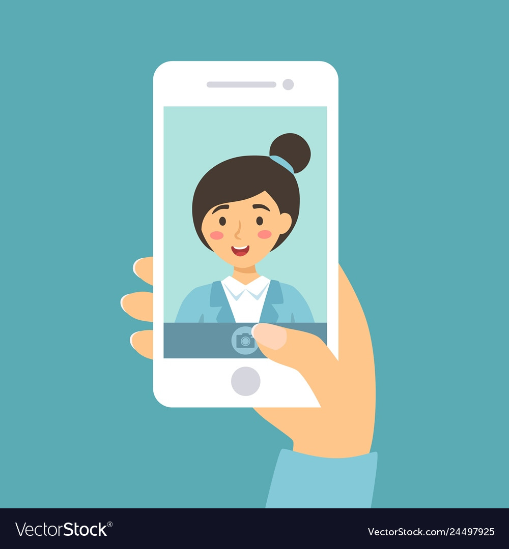 Selfie Smartphone Woman Blue Cartoon Royalty Free Vector