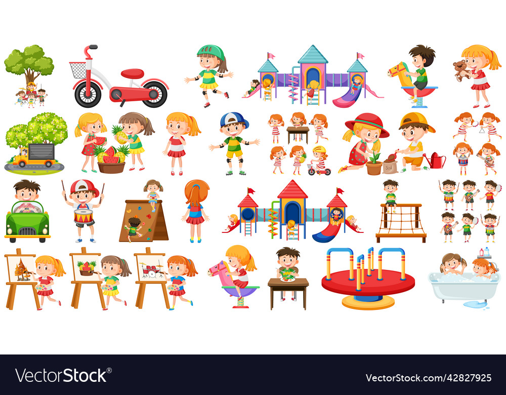 Set of children doing different activities Vector Image