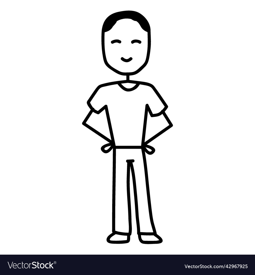 Standing frontal doodle man Royalty Free Vector Image