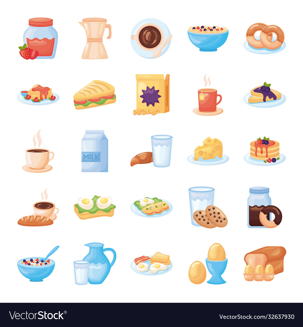 Bundle breakfast food set icons