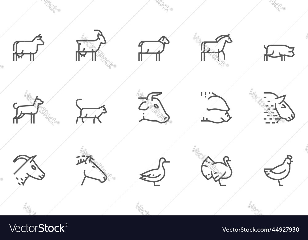 Farm animals line icons set vector image Farm animals line icons set