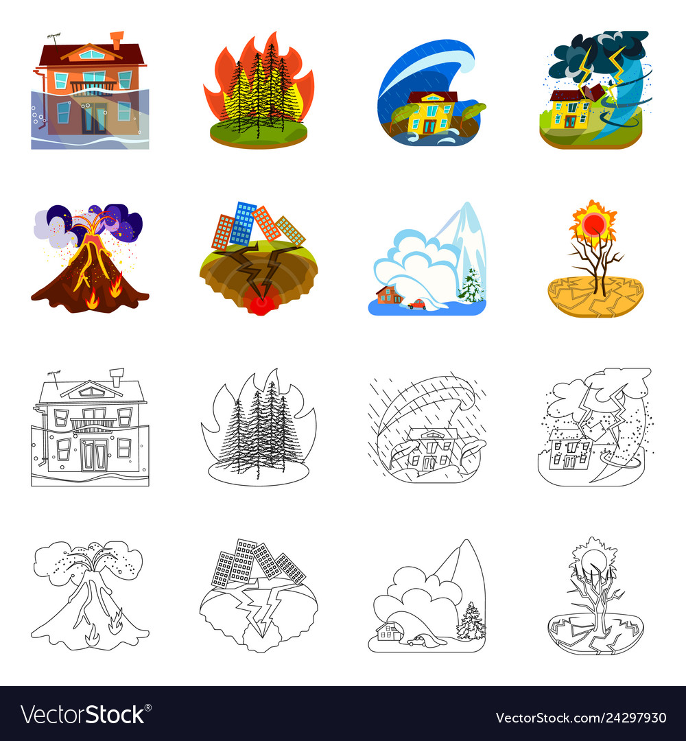 Isolated object of weather and distress icon set vector image Isolated object of weather and distress icon set