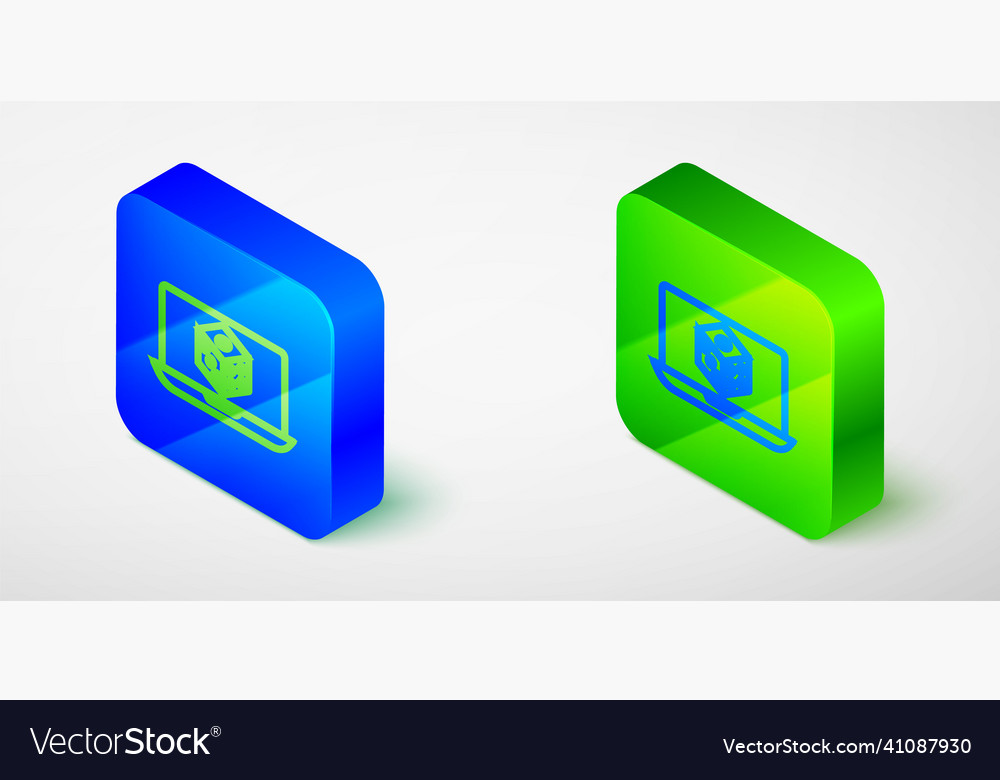 Isometric line game dice icon isolated on grey