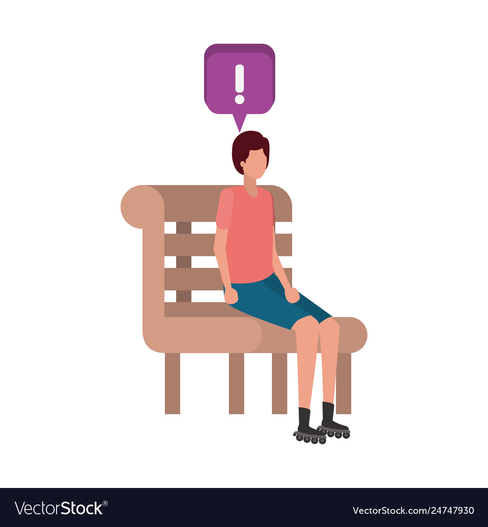 Man sitting on bench with dialogue bubble