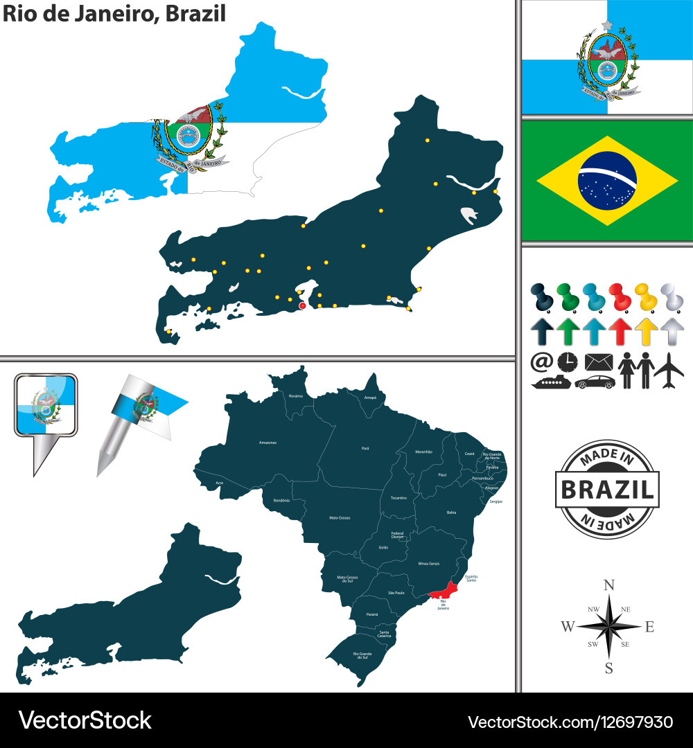 Map Rio De Janeiro Royalty Free Vector Image Vectorstock