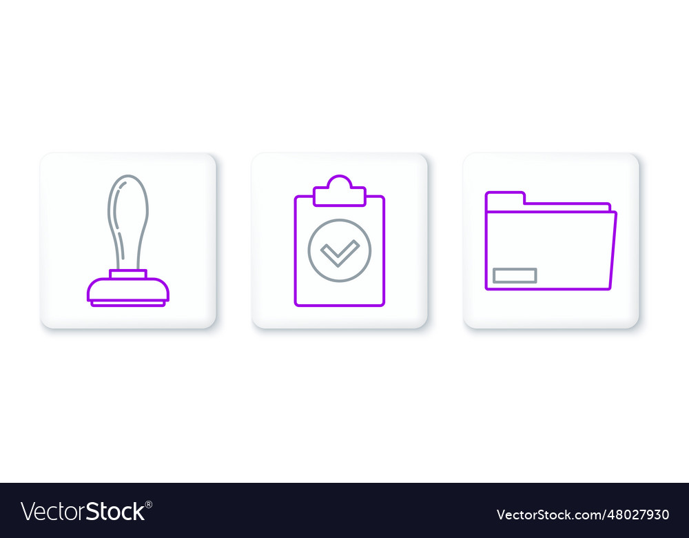 Set line document folder stamp and completed task vector image Set line document folder stamp and completed task