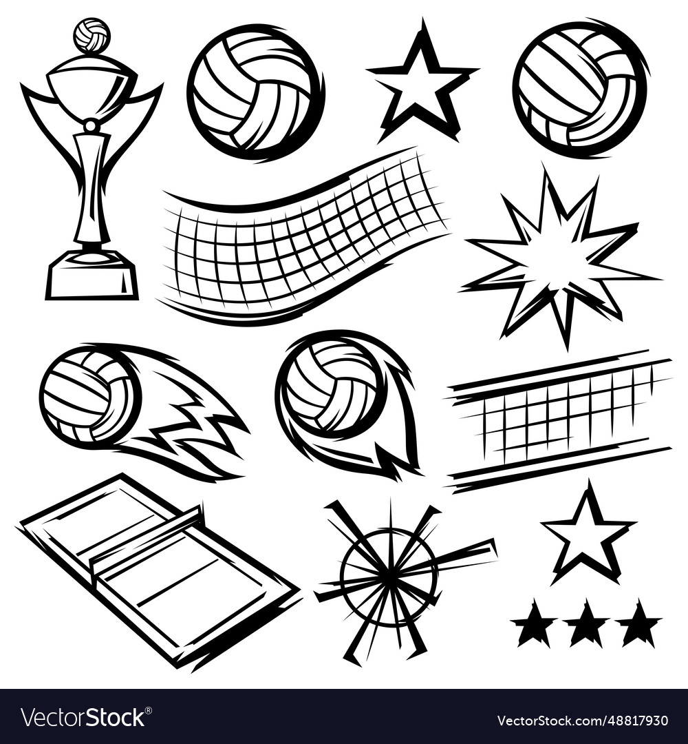 Set of volleyball symbols sport club Royalty Free Vector