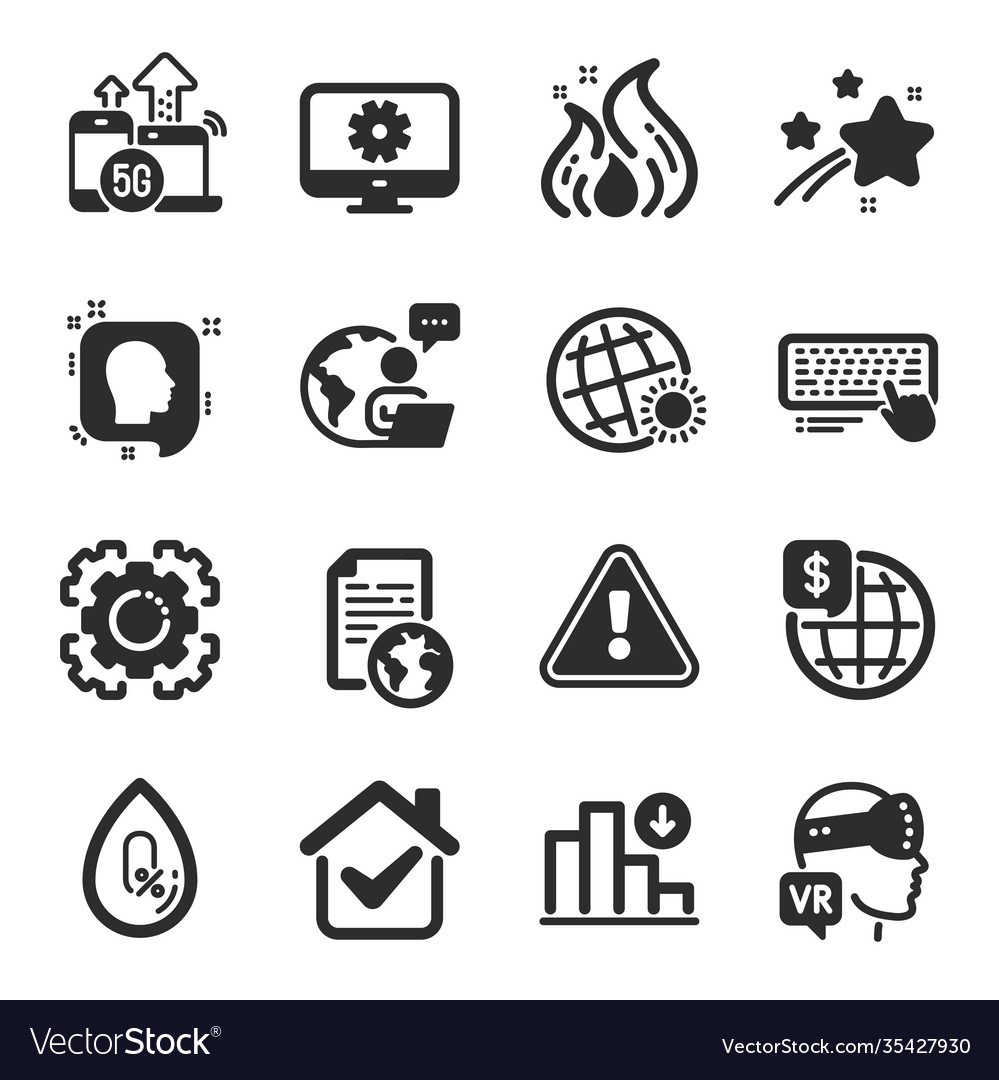 Set science icons such as decreasing graph vector image Set science icons such as decreasing graph