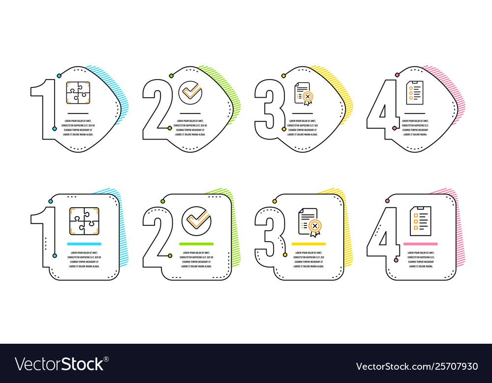Verify reject certificate and puzzle icons set