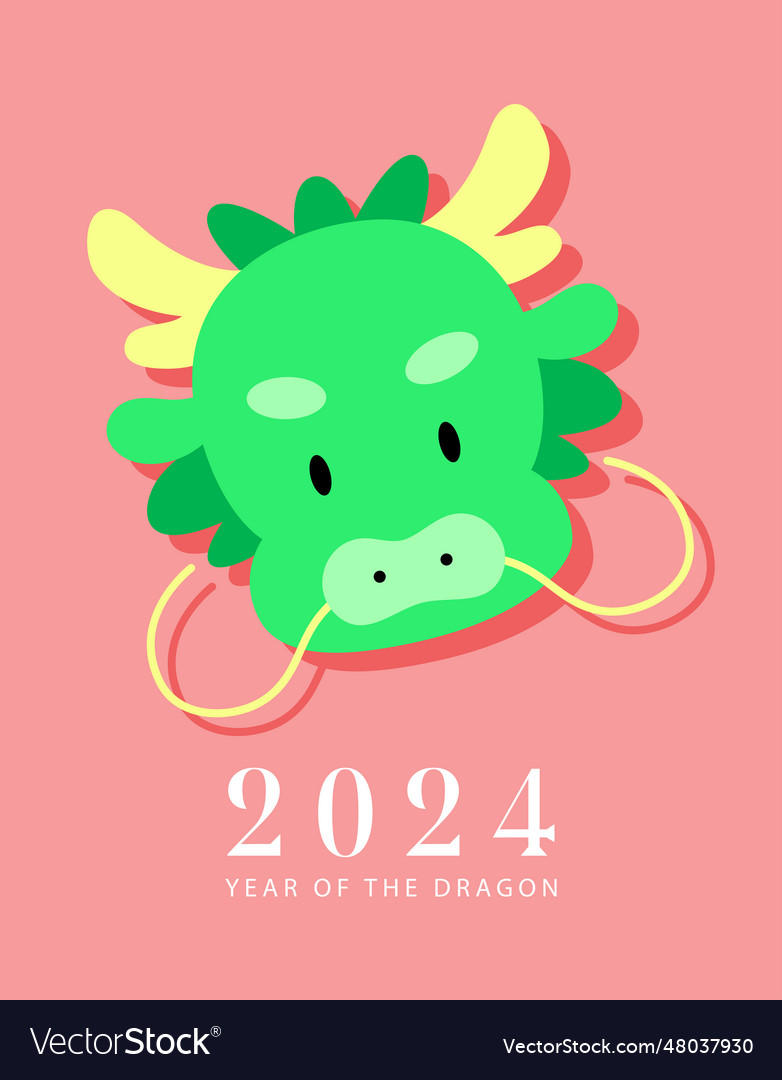 Year of the dragon asian head card vector image Year of the dragon asian head card
