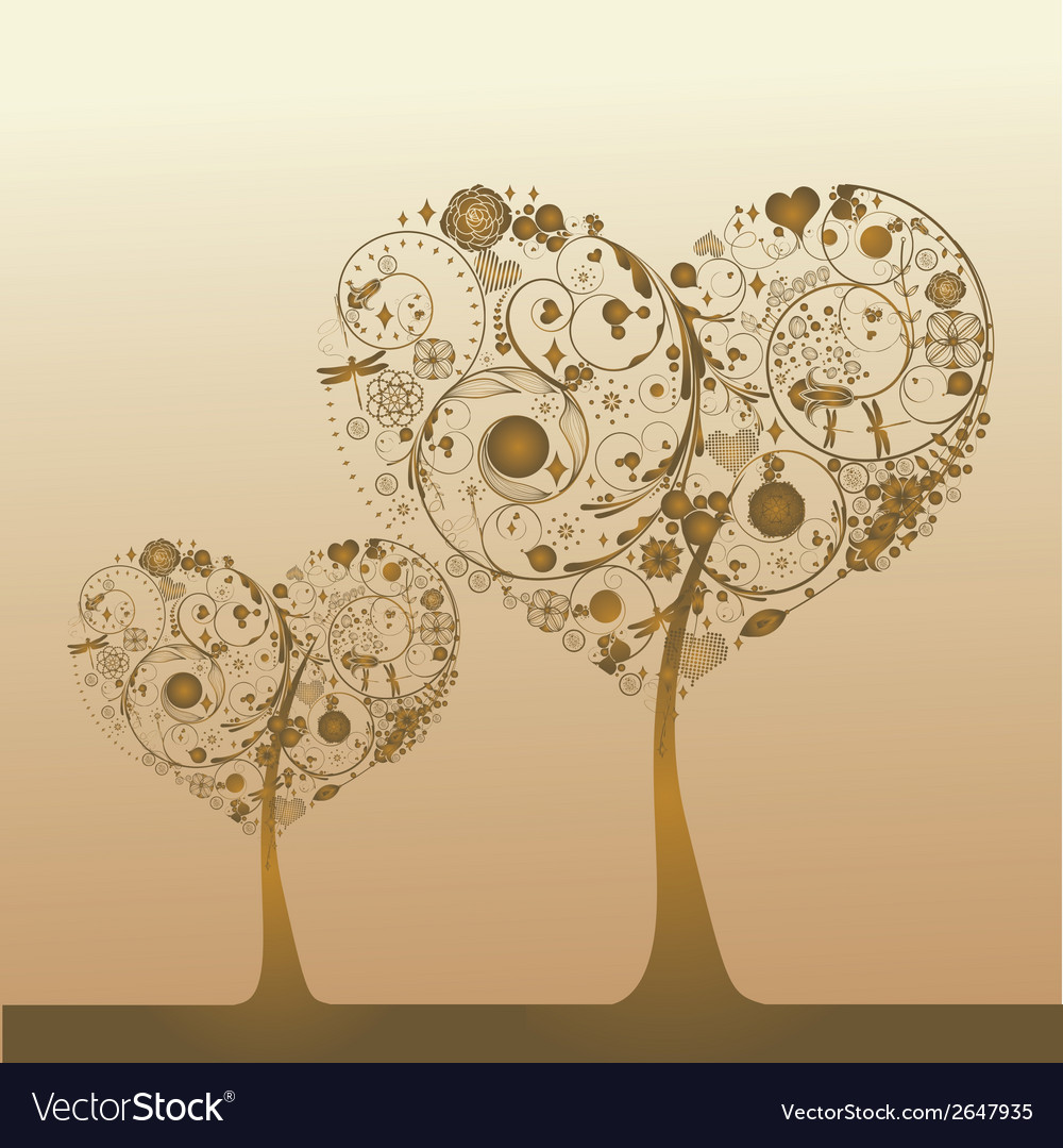 A pair trees with heart form