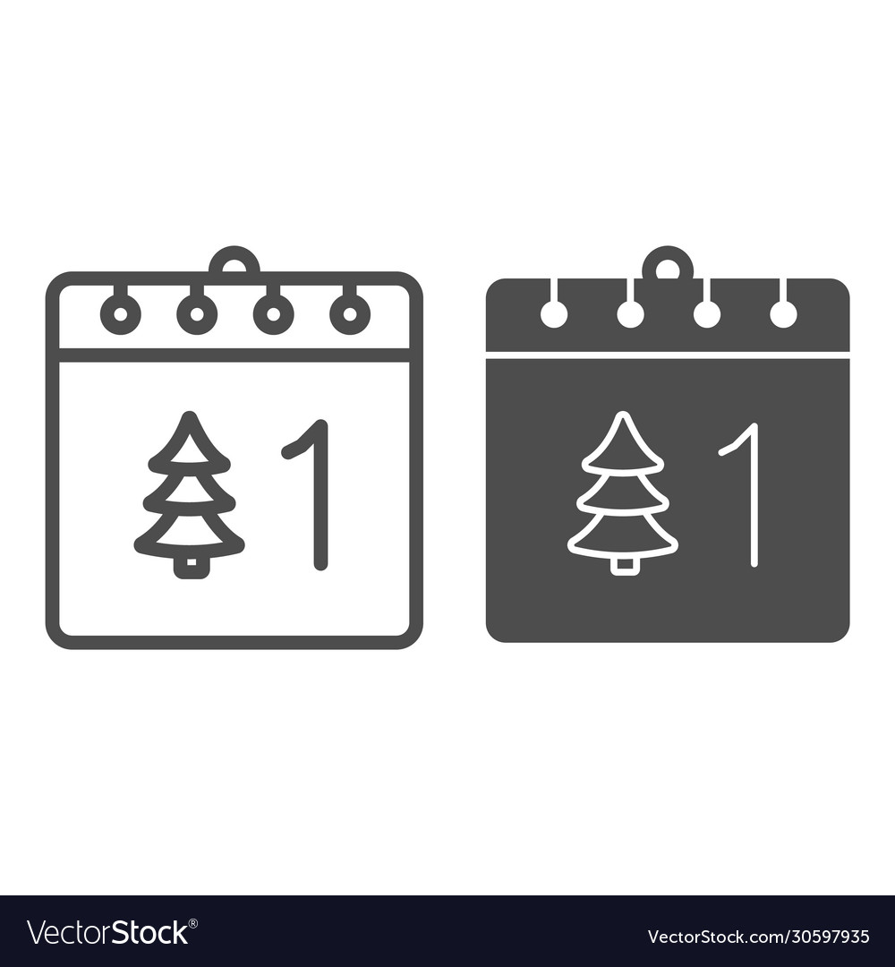 Calendar with tree line and solid icon date page vector image Calendar with tree line and solid icon date page
