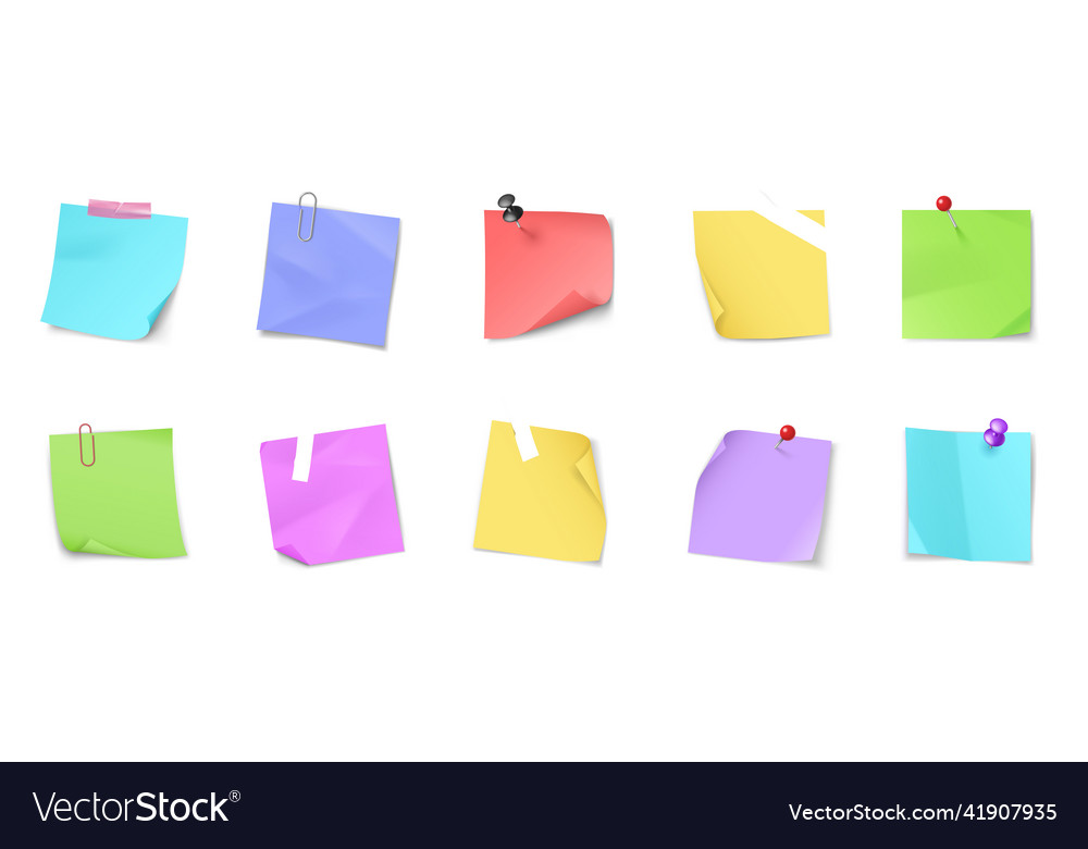 Collection of different colored sheets note vector image Collection of different colored sheets note