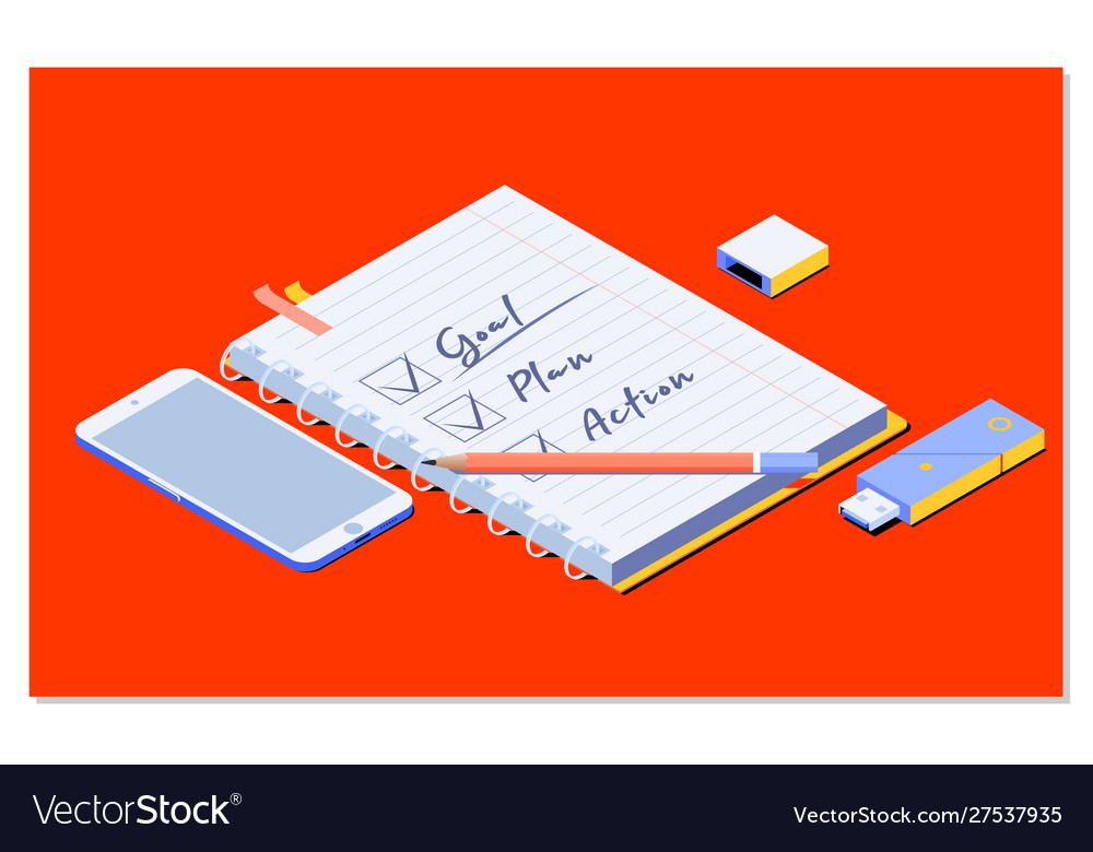 Goalplanaction text on notepad with office