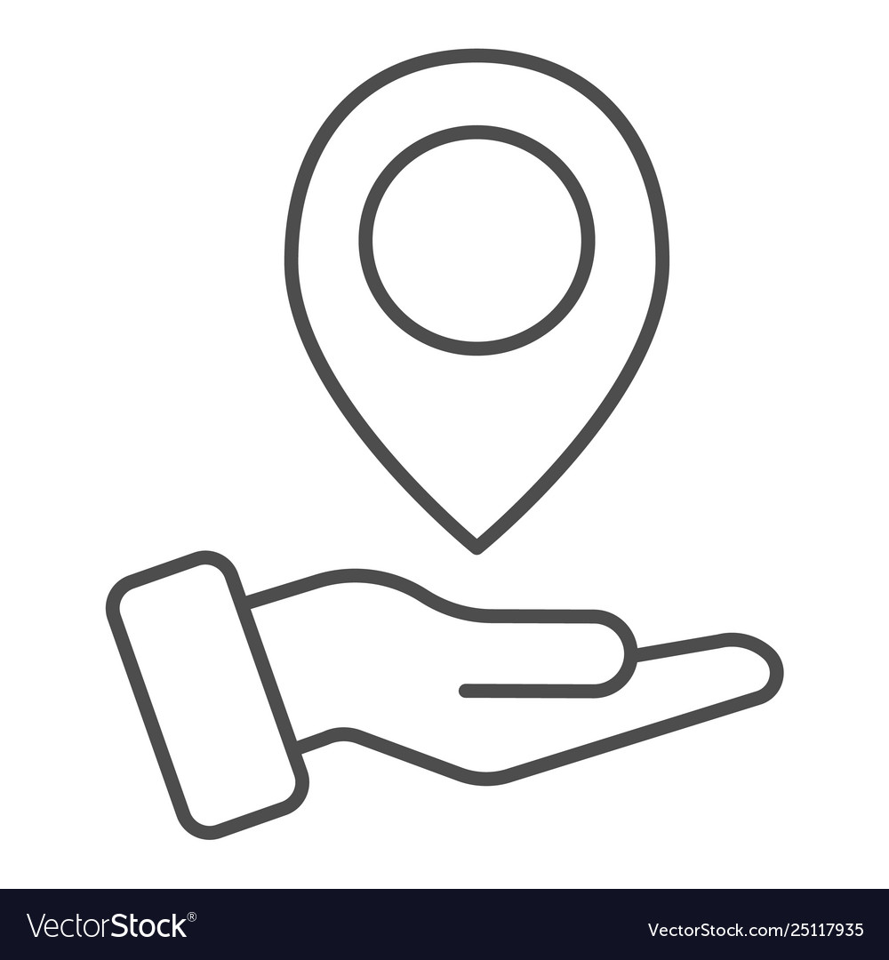 Hand holding map pin thin line icon pointer vector image Hand holding map pin thin line icon pointer