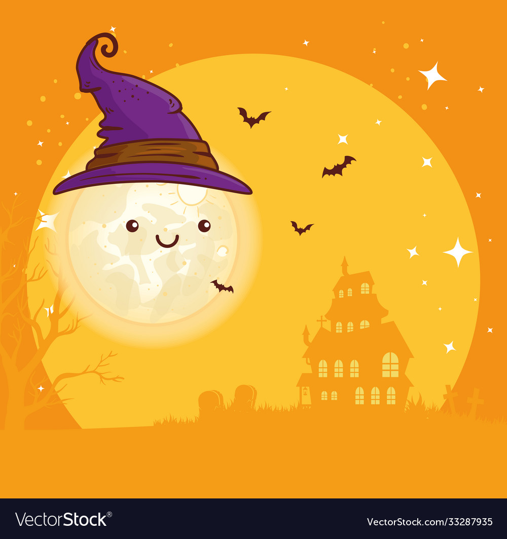 Happy halloween niedlicher Mond mit Hut Hexe