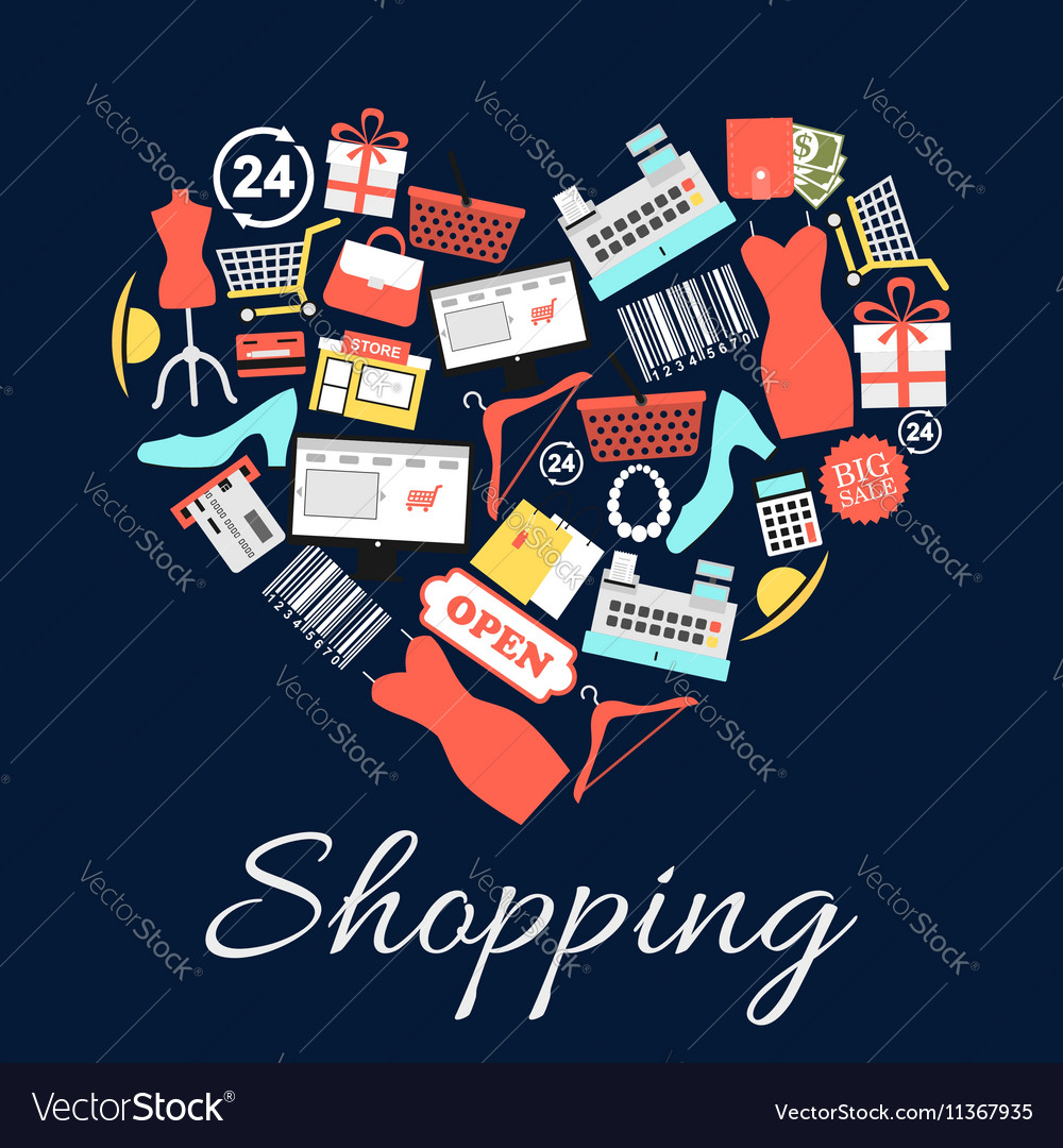 I love shopping emblem in shape of heart Vector Image