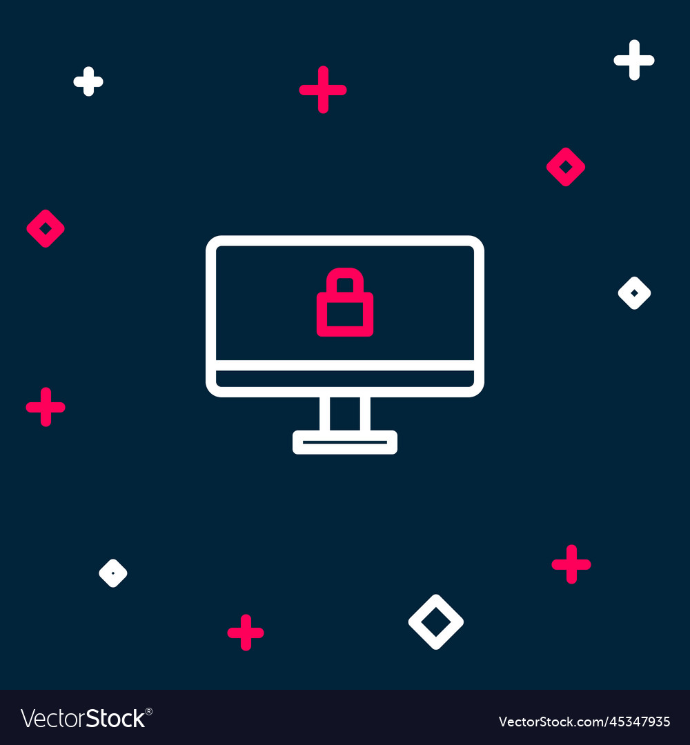 Line lock on computer monitor screen icon isolated vector image Line lock on computer monitor screen icon isolated