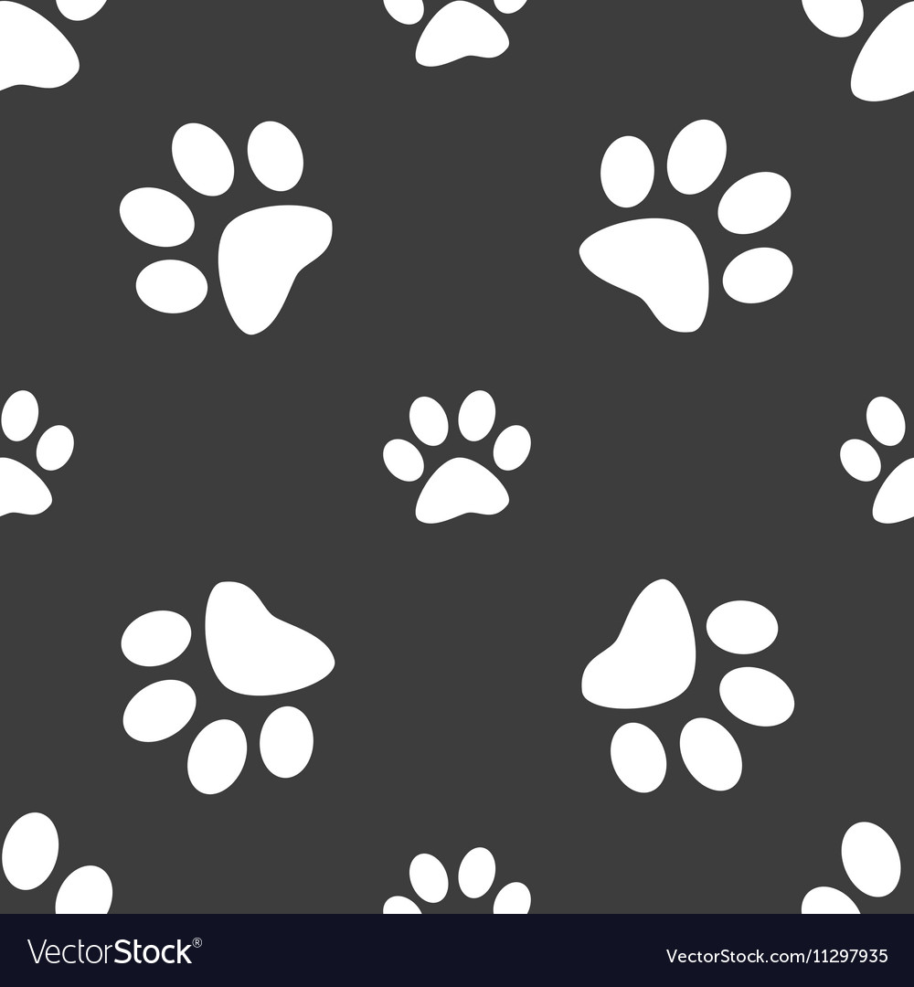 Paw icon sign seamless pattern on a gray