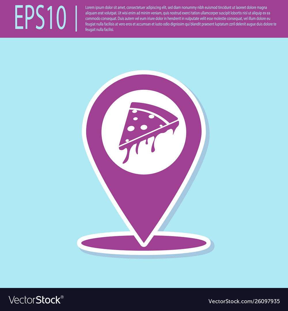 Retro purple map pointer with fast food slice vector image Retro purple map pointer with fast food slice