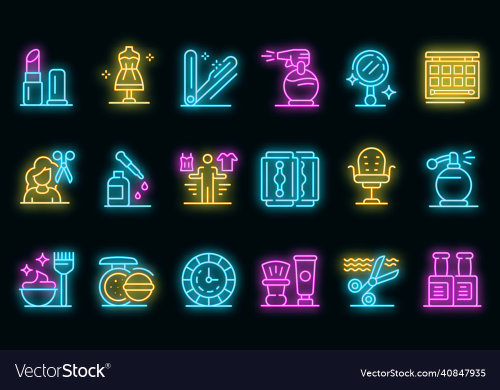 Stylist icons set neon