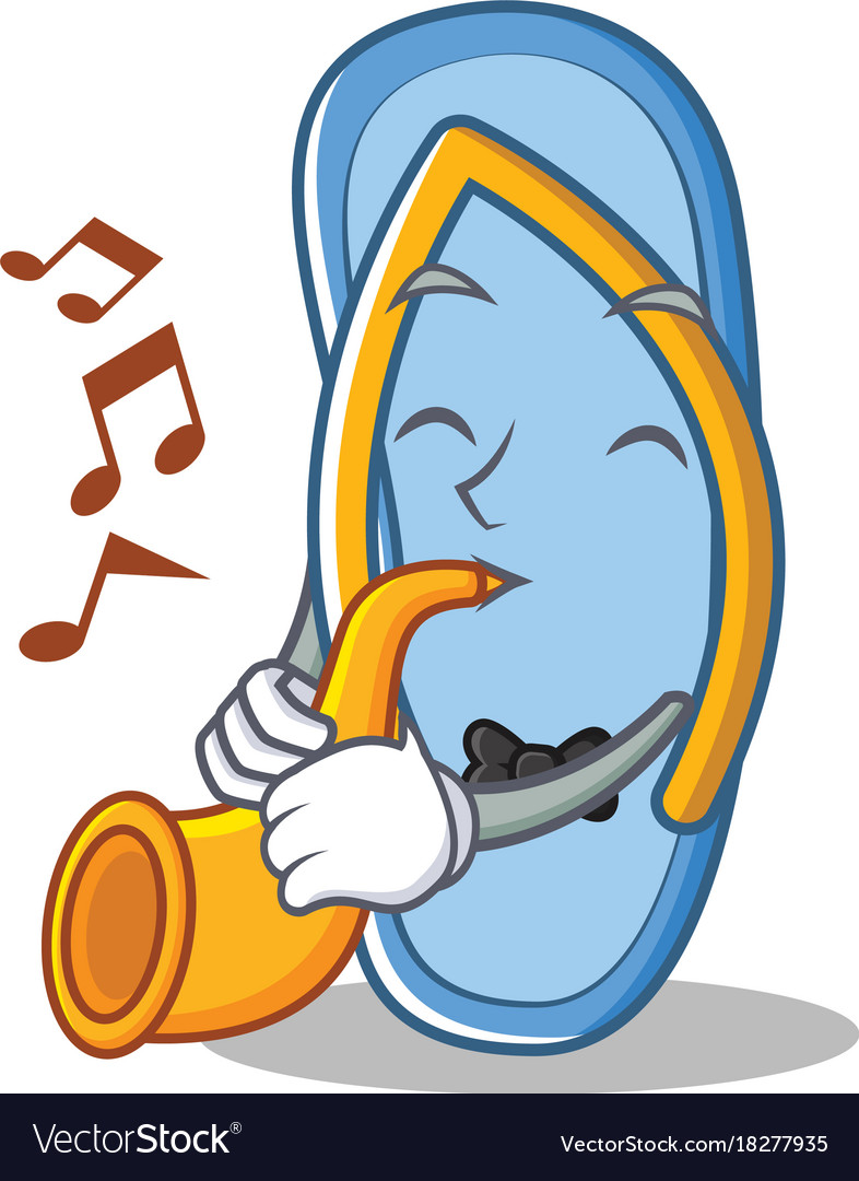 With trumpet flip flops character cartoon