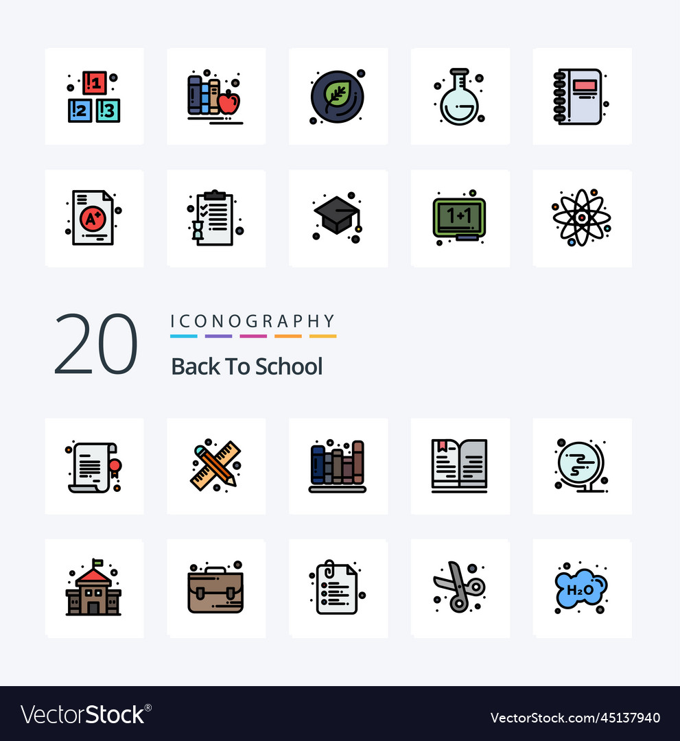 20 back to school line filled color icon pack