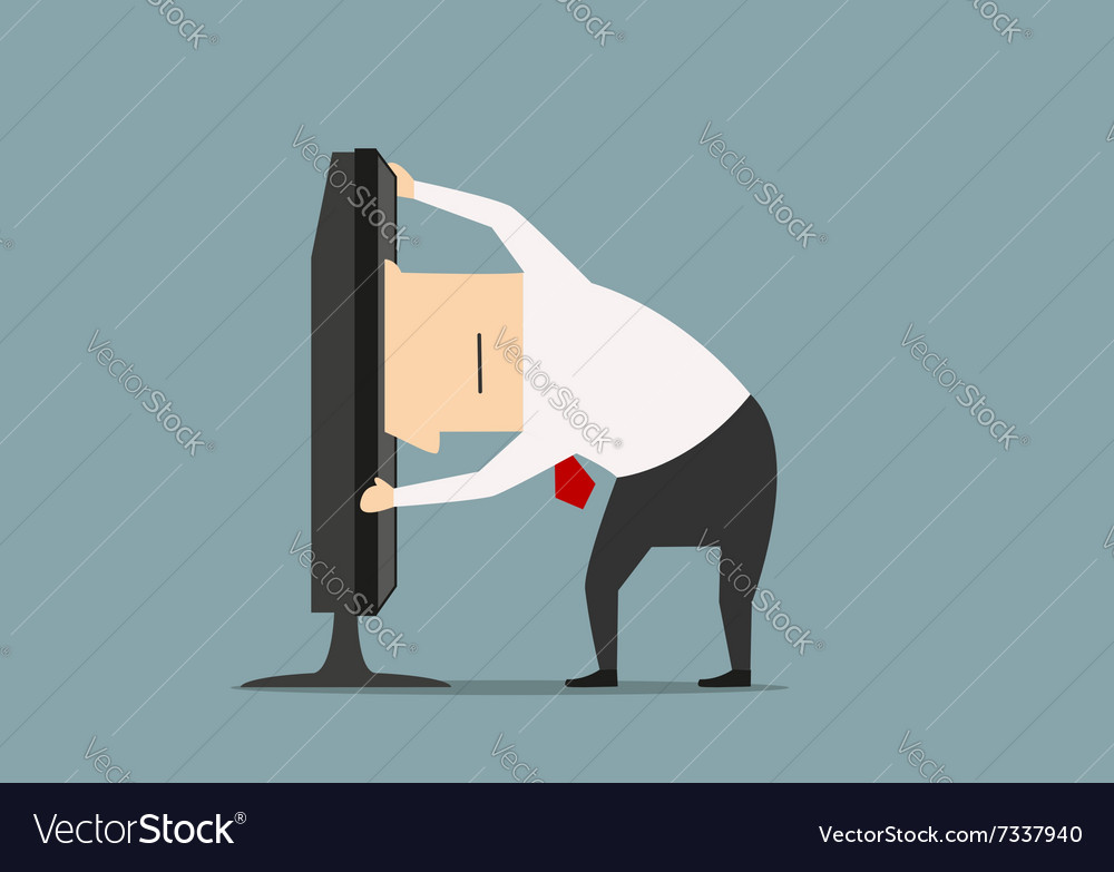 Businessman stuck in computer monitor Royalty Free Vector