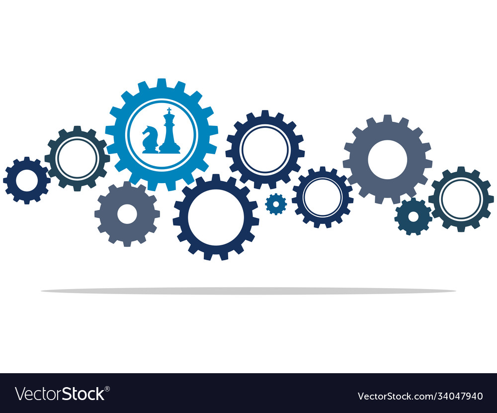 Chess knight with king and gear in game Royalty Free Vector