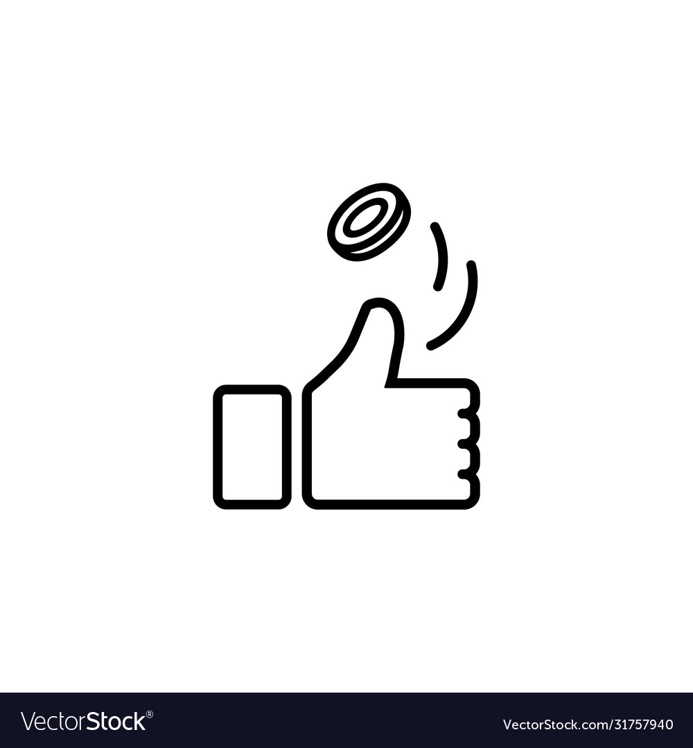 Coin flipping thumb up icon line on isolated