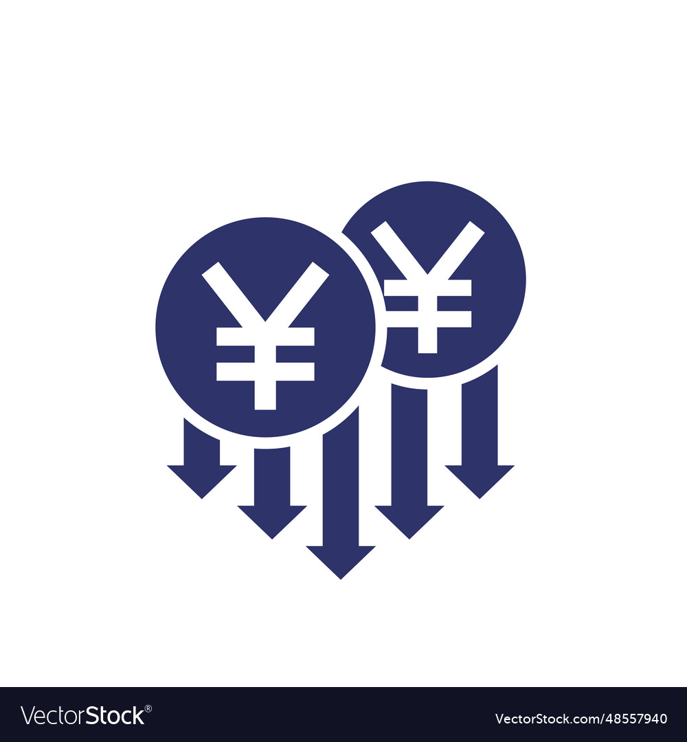 Cost reduction price drop icon with yuan