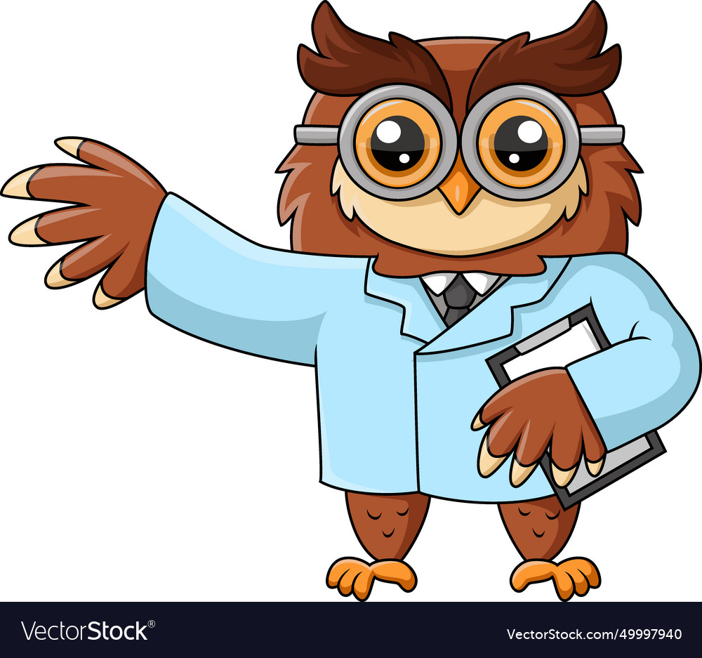 Cute owl doctor cartoon on white background