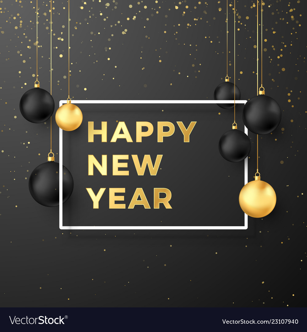 Happy new year greeting card in golden and black Vector Image