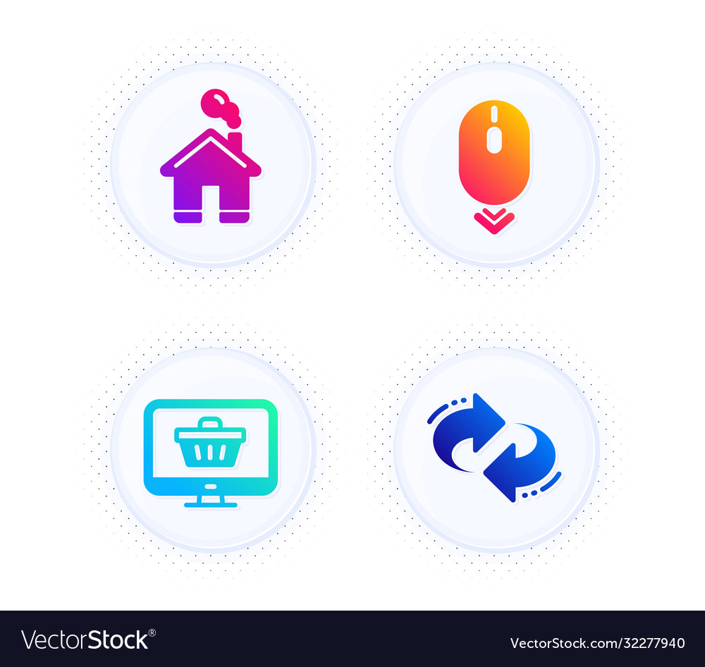 Home web shop and scroll down icons set refresh vector image Home web shop and scroll down icons set refresh