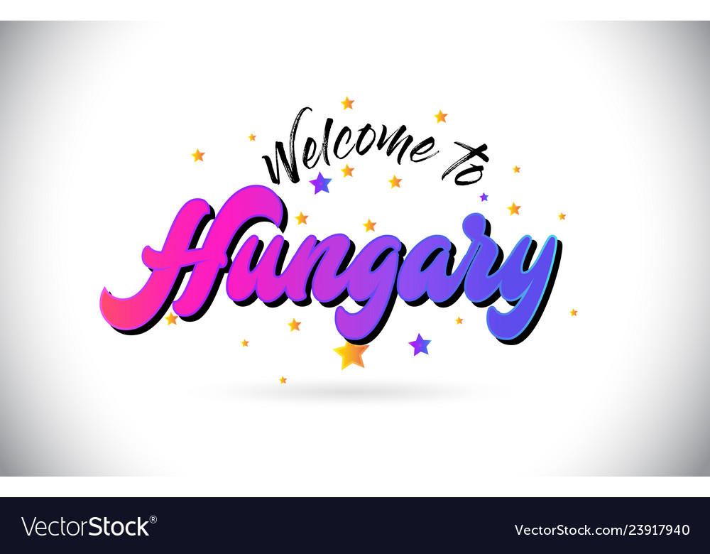 Hungary welcome to word text with purple pink Vector Image