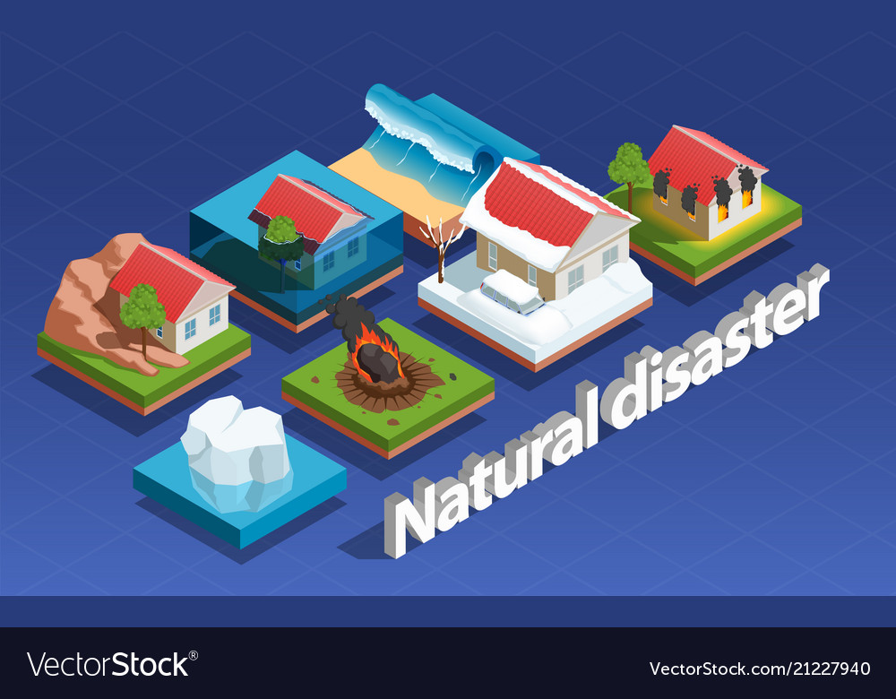 Natural disaster isometric concept