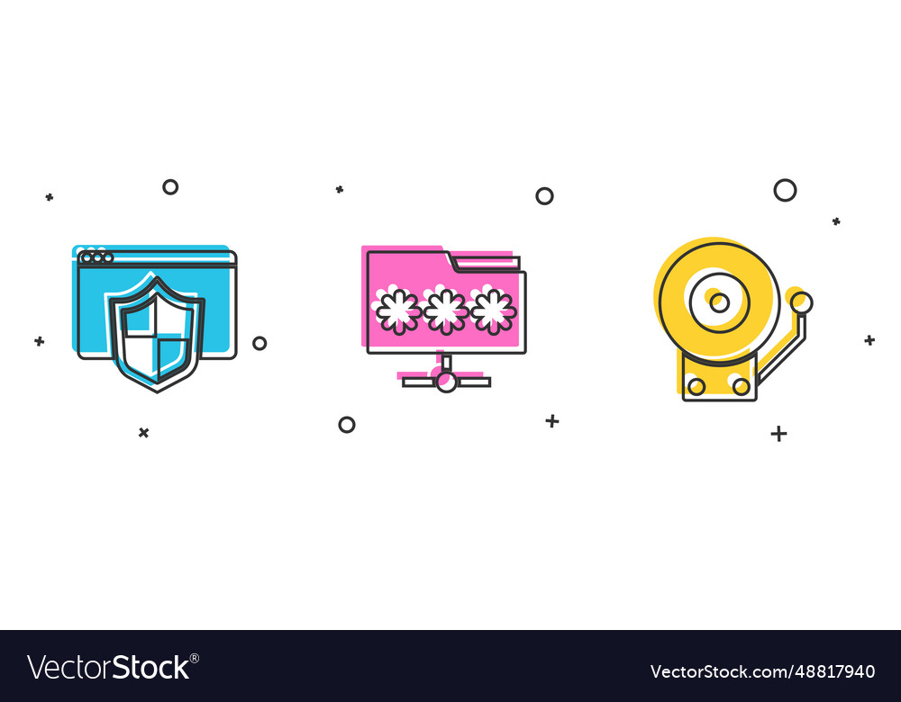 Set browser with shield folder password vector image Set browser with shield folder password
