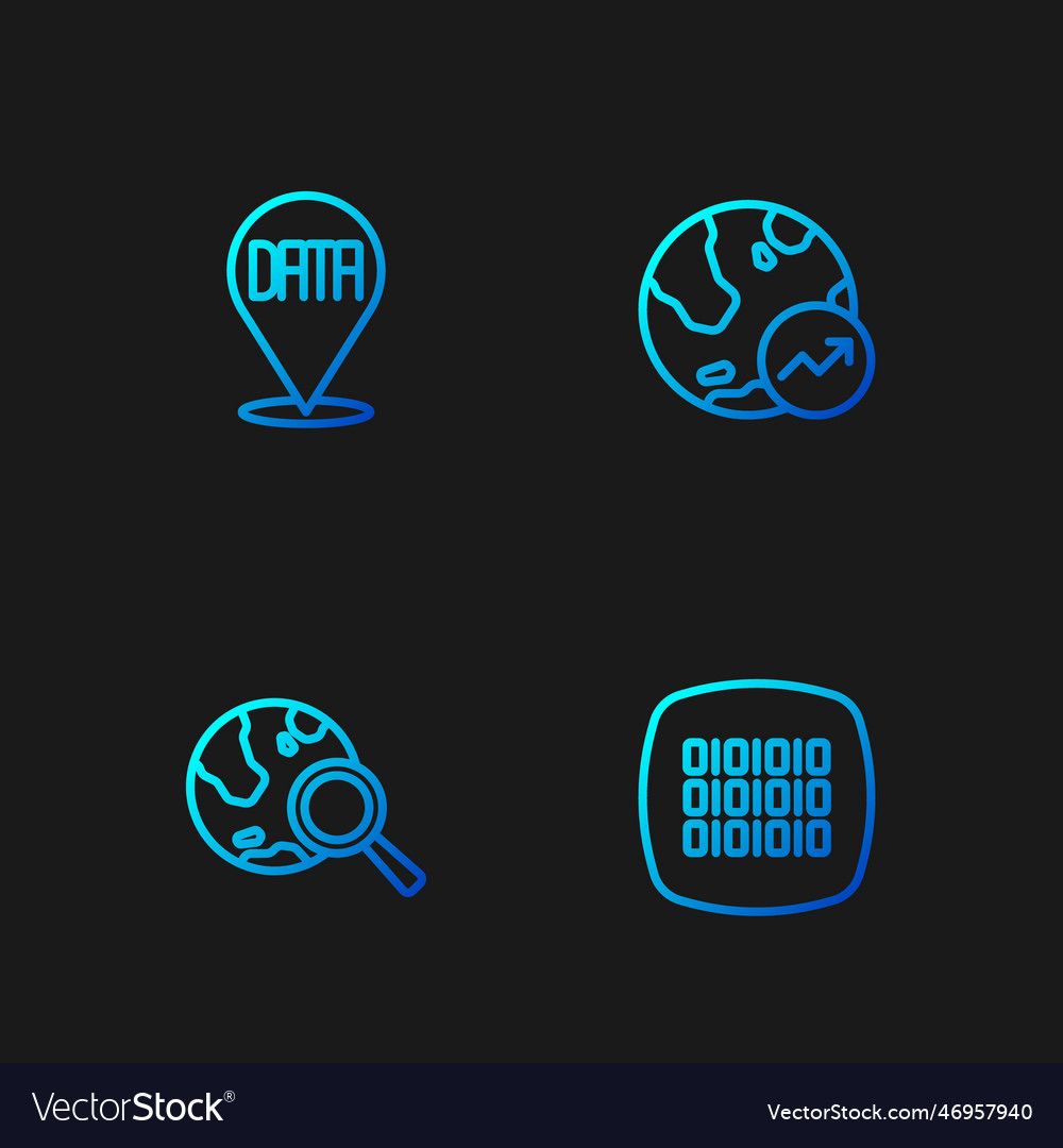 Set line binary code search globe data analysis vector image Set line binary code search globe data analysis