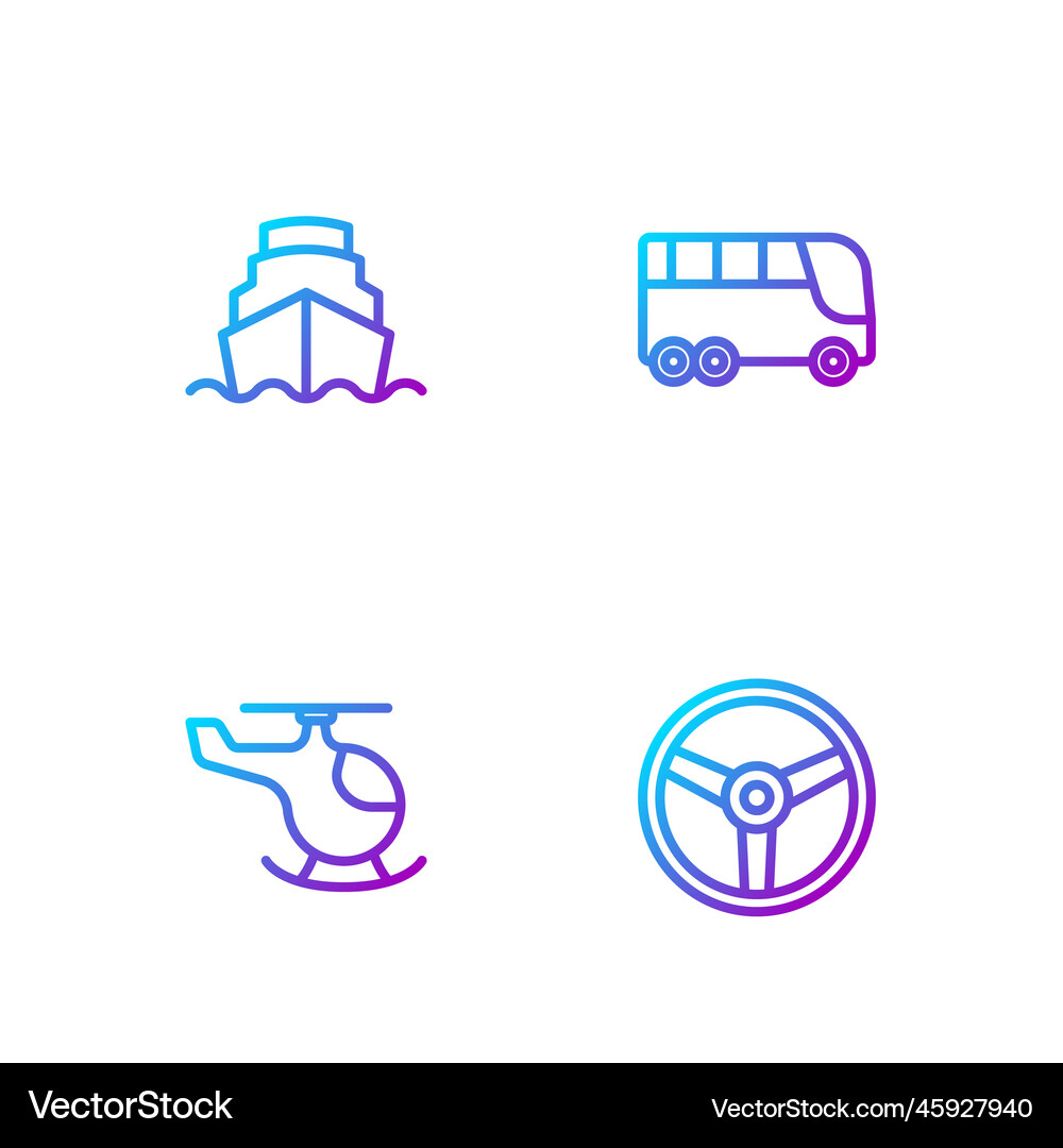 Set line steering wheel helicopter cruise ship Vector Image