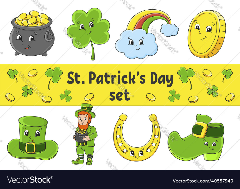 Set of stickers with cute cartoon characters st Vector Image