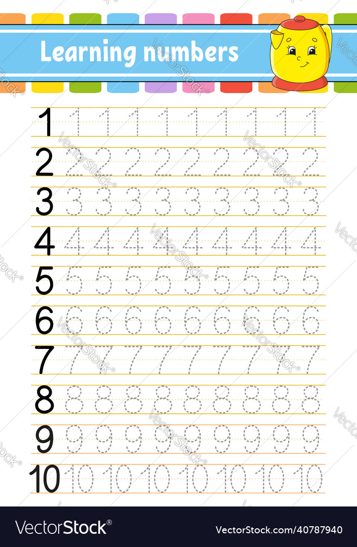 Trace and write numbers handwriting practice