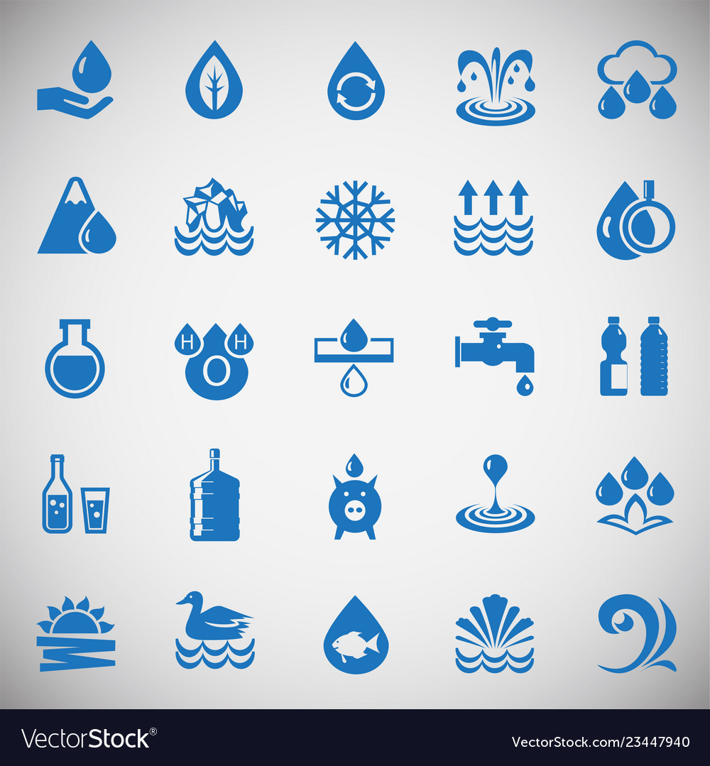 Water icons blue set on black background vector image Water icons blue set on black background